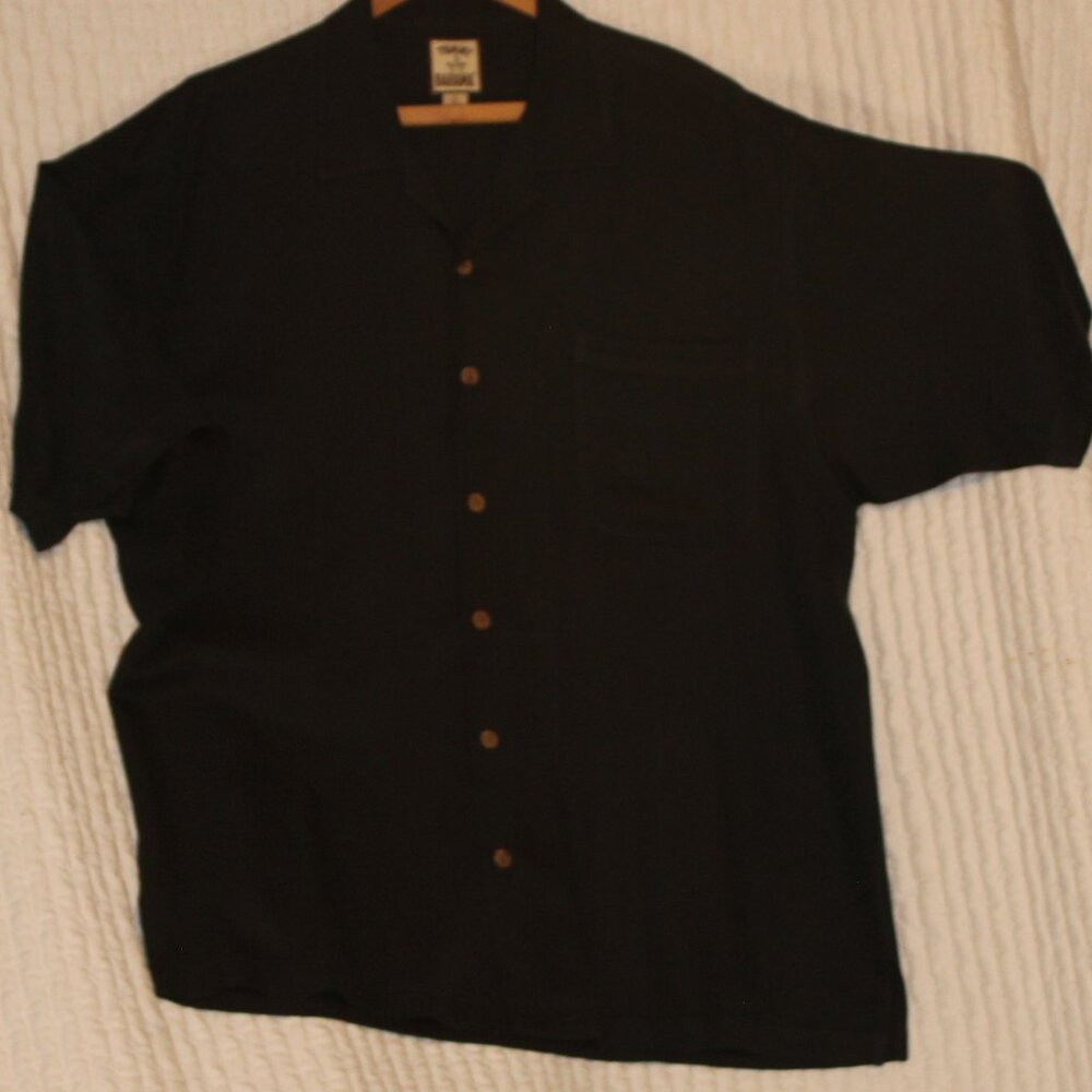 Tommy Bahama MEN’S Camp SHIRT Black 100% Silk Size XL